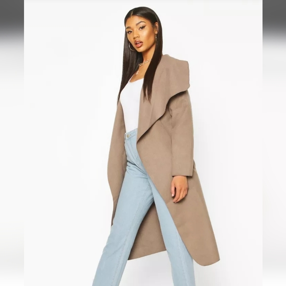 NWT Boohoo Belted Shawl Collar Coat, One Size - Picture 11 of 16